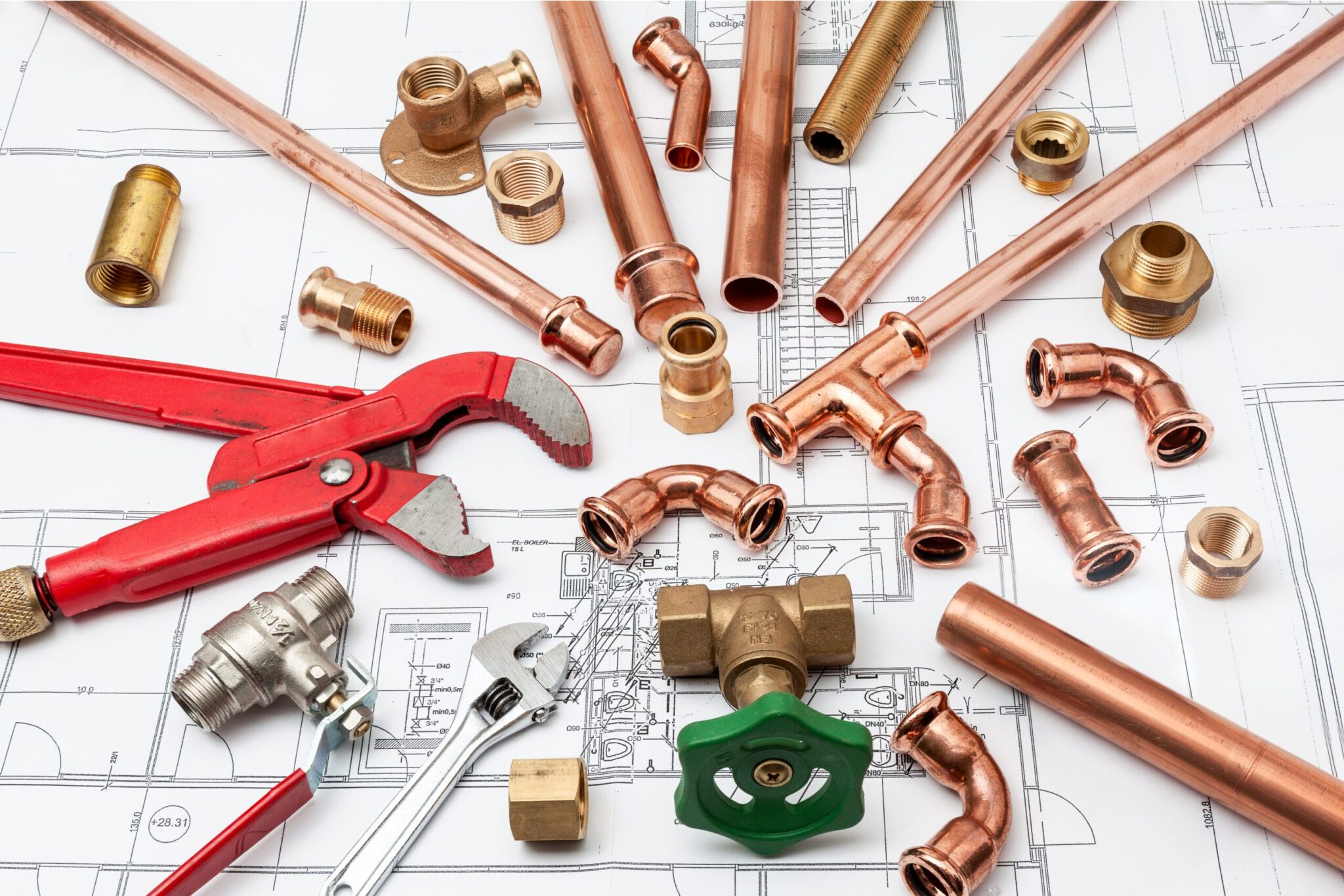Copper pipes, fittings, valves, and plumbing tools in Casselberry