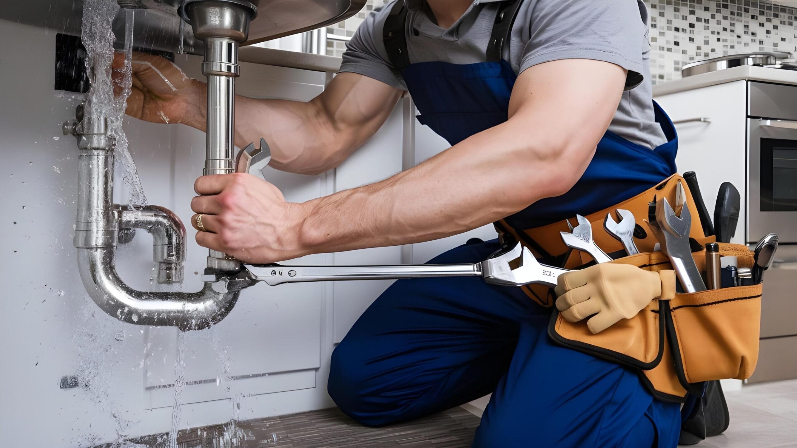 Plumber tightening a residential plumbing pipe in Casselberry