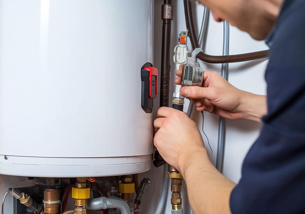 Technician repairing pipes connected to a water heater in Casselberry